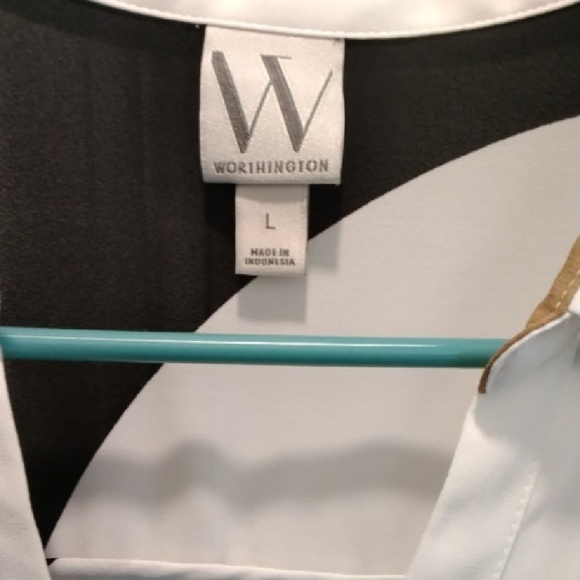 Worthington Color Block Button Down Shirt White Black Tan Gray - Picture 2 of 3